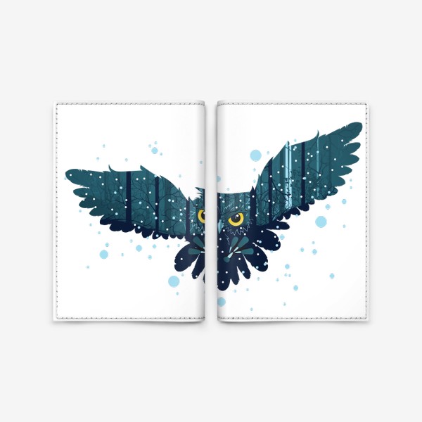 Обложка для паспорта «Сова охотится в зимнем лесу»