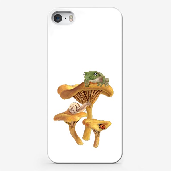 Чехол iPhone «Грибы лисички, лягушка, улитка и божья коровка»