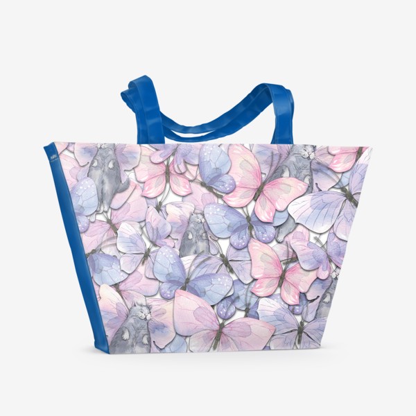 Пляжная сумка «Нежные розовые и сиреневые бабочки. Акварельный паттерн.»