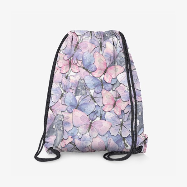 Рюкзак «Нежные розовые и сиреневые бабочки. Акварельный паттерн.»