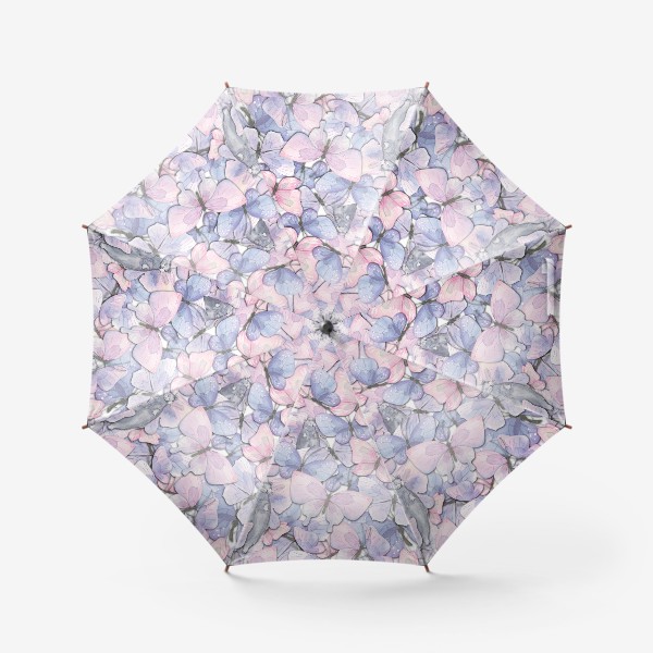 Зонт &laquo;Нежные розовые и сиреневые бабочки. Акварельный паттерн.&raquo;