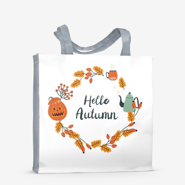 Сумка-шоппер «Осенний венок с надписью Hello Autumn. Привет осень»