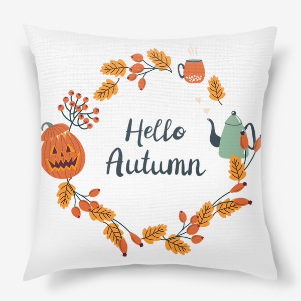 Подушка «Осенний венок с надписью Hello Autumn. Привет осень»