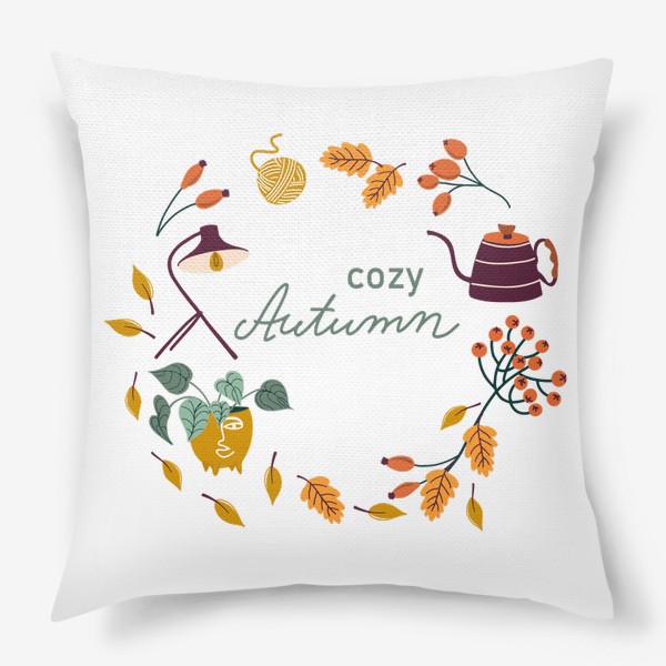 Подушка «Осенний венок с надписью Cozy Autumn»