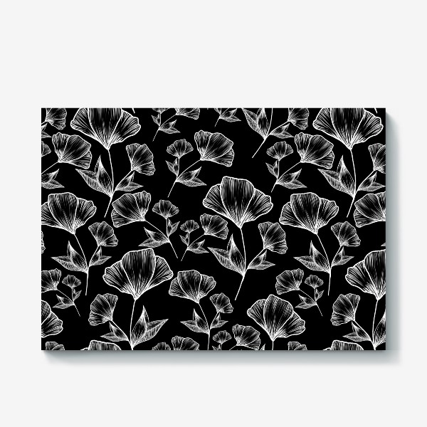 Холст «Графичные цветы на черном, паттерн»