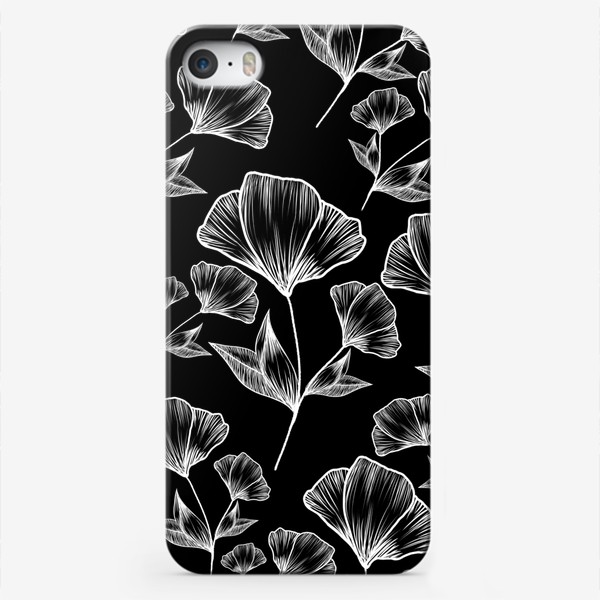 Чехол iPhone &laquo;Графичные цветы на черном, паттерн&raquo;