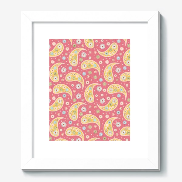 Картина «Узор пейсли на розовом фоне. Индийский огурец с простым цветочным мотивом.»