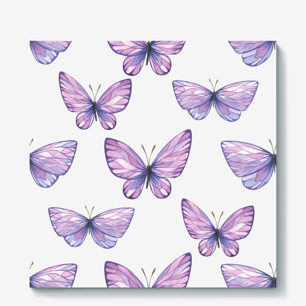 Холст &laquo;Фиолетовые, сиреневые бабочки. Акварельный паттерн.&raquo;