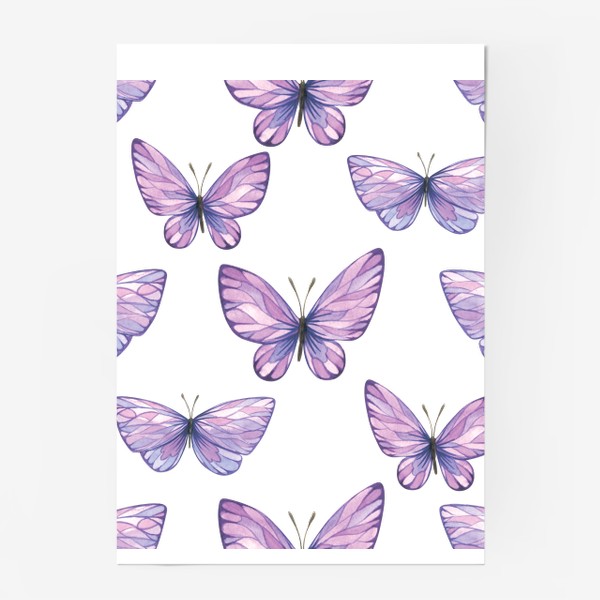 Постер «Фиолетовые, сиреневые бабочки. Акварельный паттерн.»