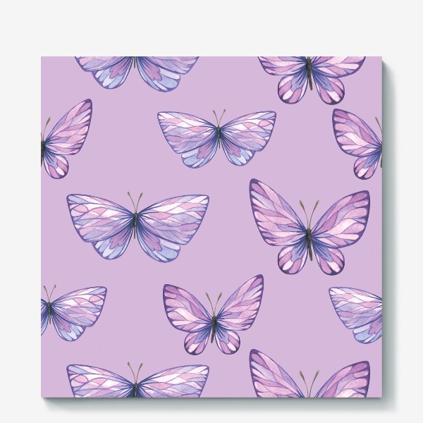 Холст &laquo;Фиолетовые, сиреневые бабочки. Акварельный паттерн.&raquo;