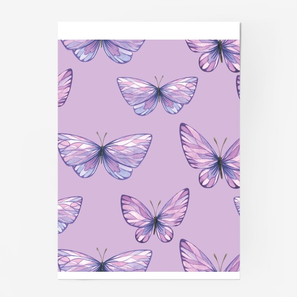 Постер «Фиолетовые, сиреневые бабочки. Акварельный паттерн.»