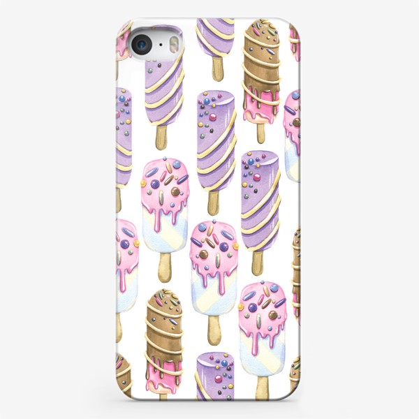 Чехол iPhone «Мороженое эскимо в глазури. Акварельный паттерн.»