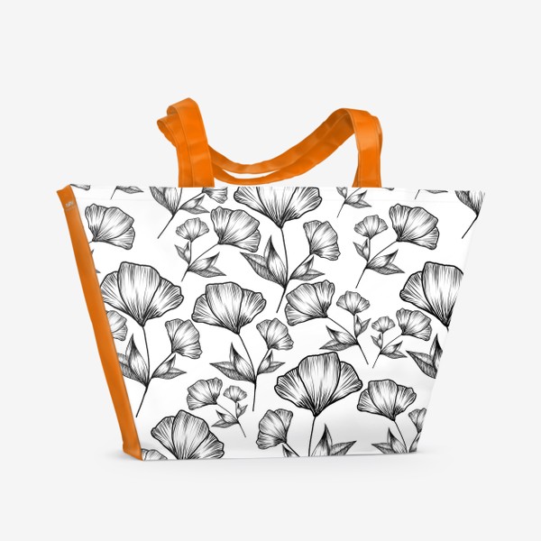 Пляжная сумка «Графичные цветы на белом, паттерн»