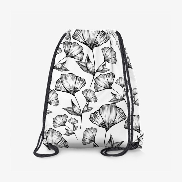 Рюкзак «Графичные цветы на белом, паттерн»