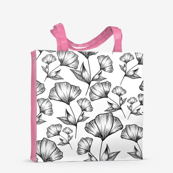 Сумка-шоппер «Графичные цветы на белом, паттерн»