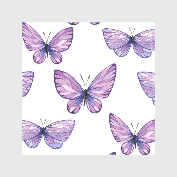 Шторы &laquo;Фиолетовые, сиреневые бабочки. Акварельный паттерн.&raquo;
