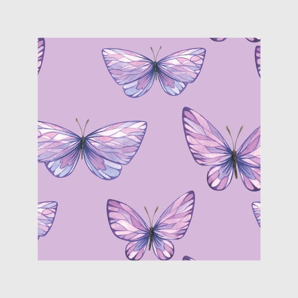 Шторы &laquo;Фиолетовые, сиреневые бабочки. Акварельный паттерн.&raquo;