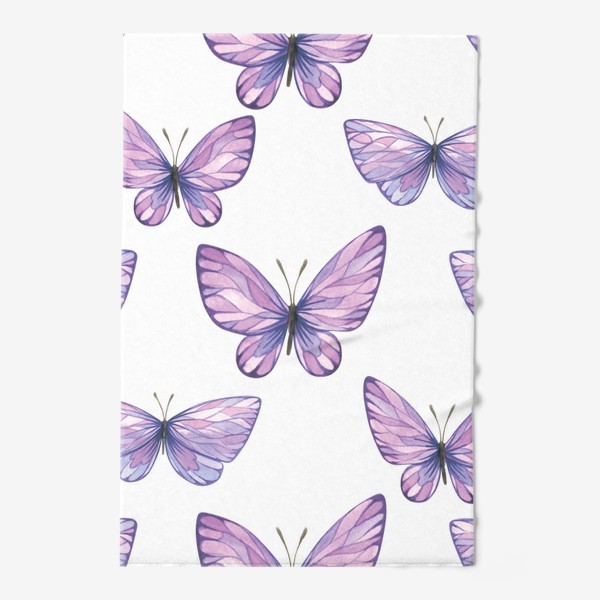 Полотенце &laquo;Фиолетовые, сиреневые бабочки. Акварельный паттерн.&raquo;