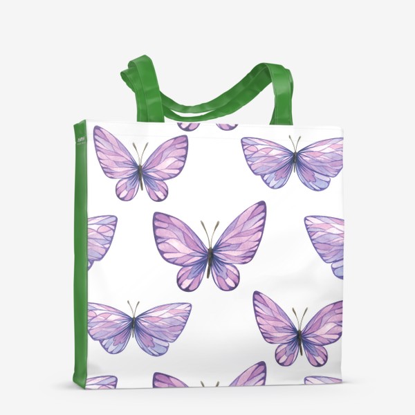 Сумка-шоппер «Фиолетовые, сиреневые бабочки. Акварельный паттерн.»