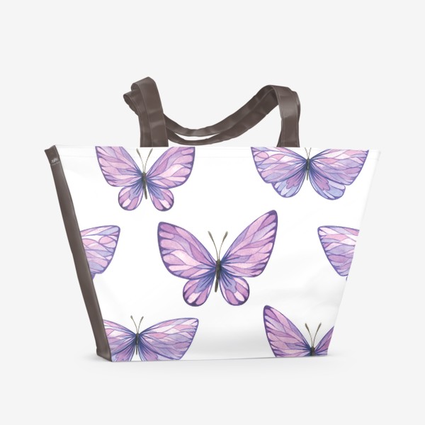 Пляжная сумка «Фиолетовые, сиреневые бабочки. Акварельный паттерн.»