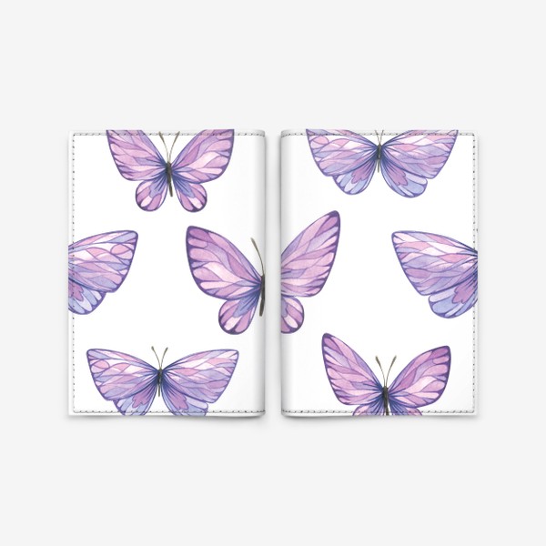 Обложка для паспорта «Фиолетовые, сиреневые бабочки. Акварельный паттерн.»