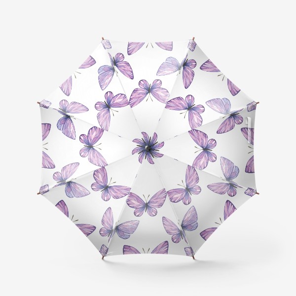 Зонт &laquo;Фиолетовые, сиреневые бабочки. Акварельный паттерн.&raquo;
