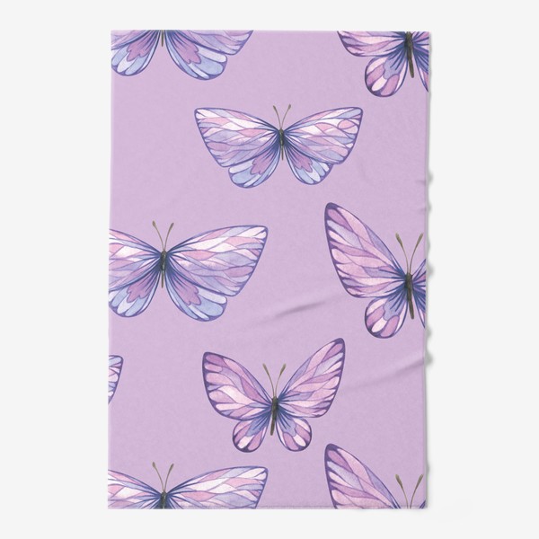 Полотенце &laquo;Фиолетовые, сиреневые бабочки. Акварельный паттерн.&raquo;