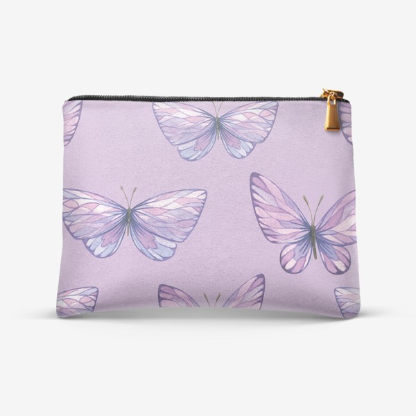 Косметичка «Фиолетовые, сиреневые бабочки. Акварельный паттерн.»