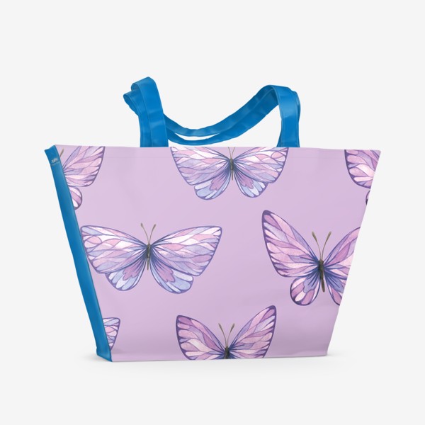 Пляжная сумка &laquo;Фиолетовые, сиреневые бабочки. Акварельный паттерн.&raquo;