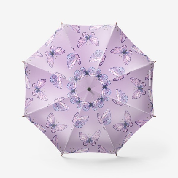 Зонт «Фиолетовые, сиреневые бабочки. Акварельный паттерн.»