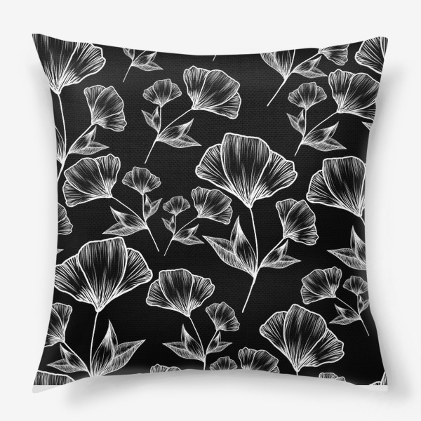 Подушка «Графичные цветы на черном, паттерн»