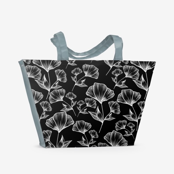 Пляжная сумка &laquo;Графичные цветы на черном, паттерн&raquo;