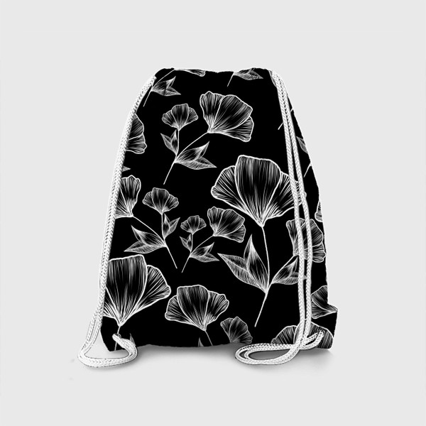 Рюкзак «Графичные цветы на черном, паттерн»