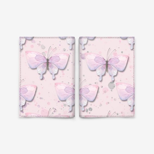 Обложка для паспорта «Розовые, сиреневые бабочки. Акварельный паттерн.»