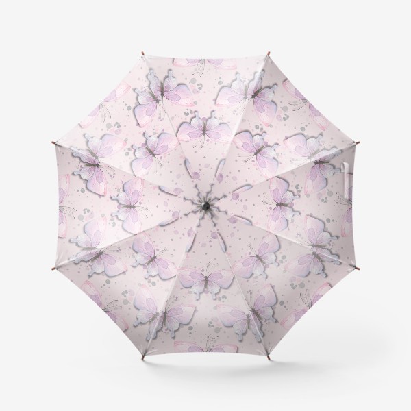 Зонт &laquo;Розовые, сиреневые бабочки. Акварельный паттерн.&raquo;