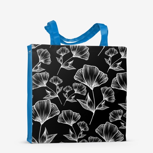 Сумка-шоппер «Графичные цветы на черном, паттерн»