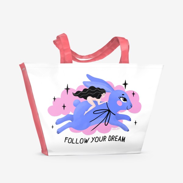 Пляжная сумка «Девушка на кролике. Следуй за мечтой»