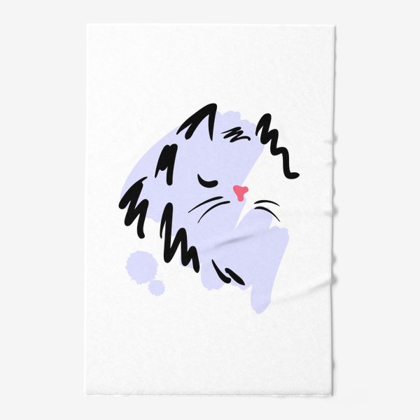 Полотенце «Котик и фиолетовые кляксы»