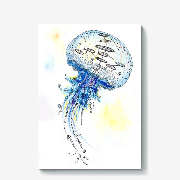 Холст «Акварельная медуза с узорами»