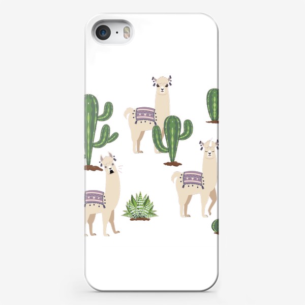 Чехол iPhone «Три ламы среди кактусов»