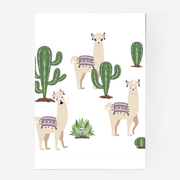 Постер «Три ламы среди кактусов»