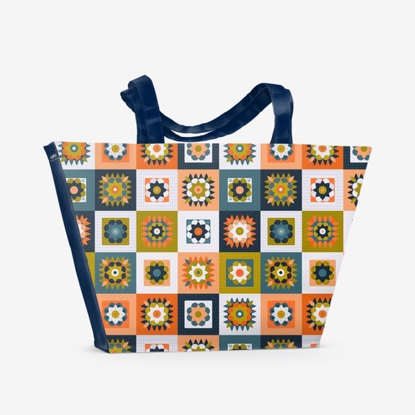 Пляжная сумка &laquo;Бабушкин квадрат - квадратный орнамент крючком&raquo;