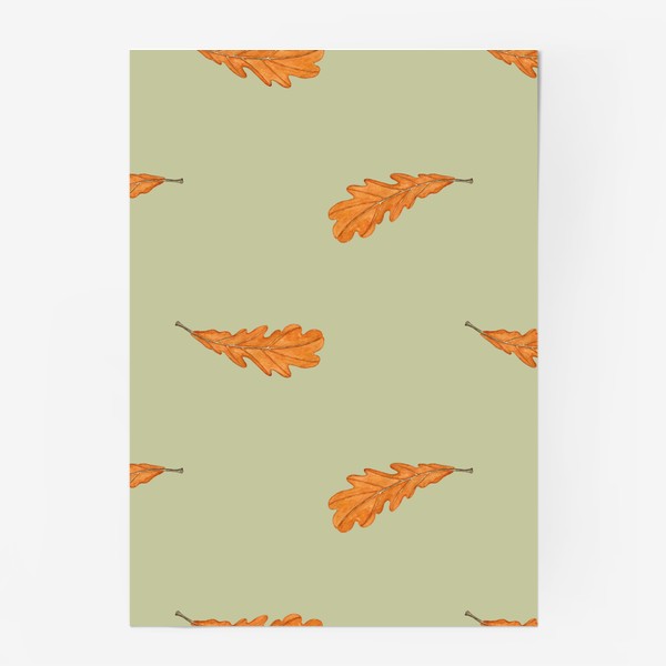 Постер «Оранжевый осенний лист акварельный на бежевом»
