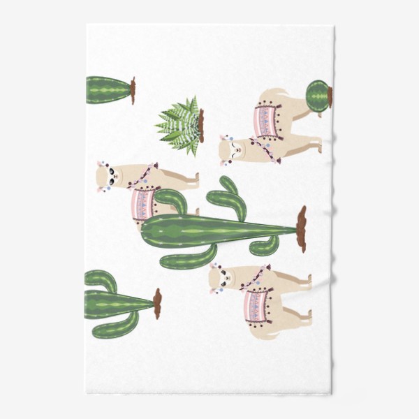 Полотенце «Три альпака среди кактусов»