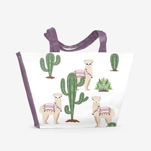 Пляжная сумка «Три альпака среди кактусов»