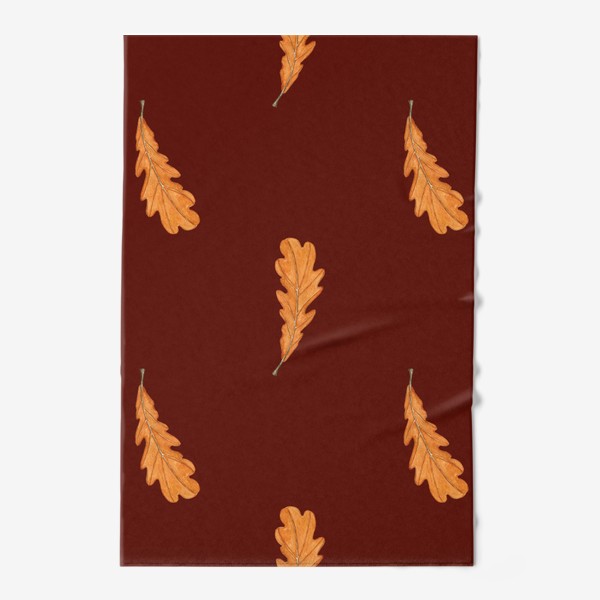 Полотенце &laquo;Дубовые акварельные листья на темно-коричневом, паттерн&raquo;