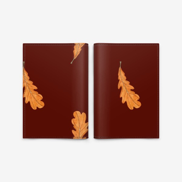 Обложка для паспорта «Дубовые акварельные листья на темно-коричневом, паттерн»