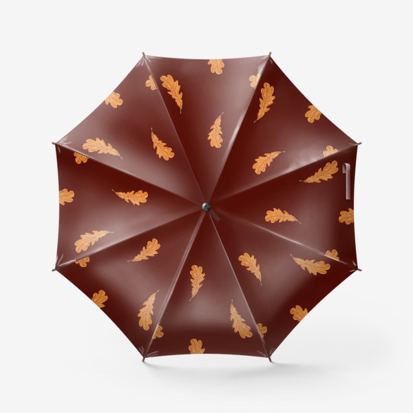 Зонт «Дубовые акварельные листья на темно-коричневом, паттерн»