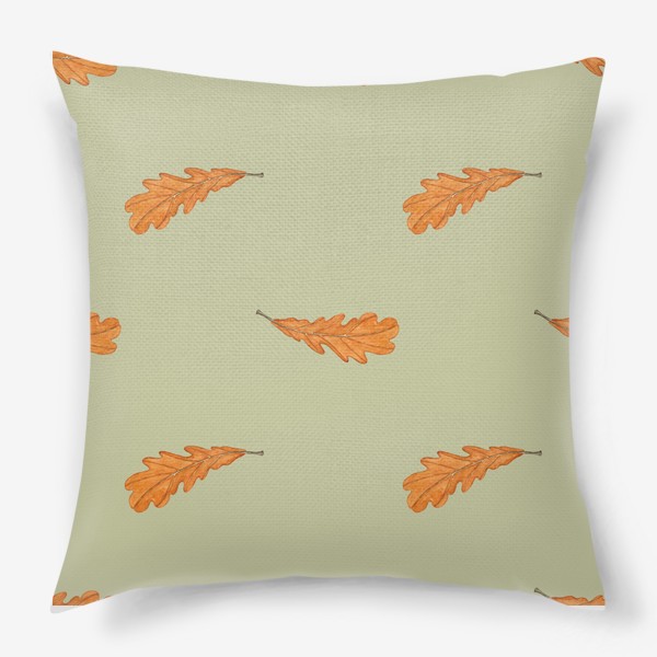 Подушка «Оранжевый осенний лист акварельный на бежевом»