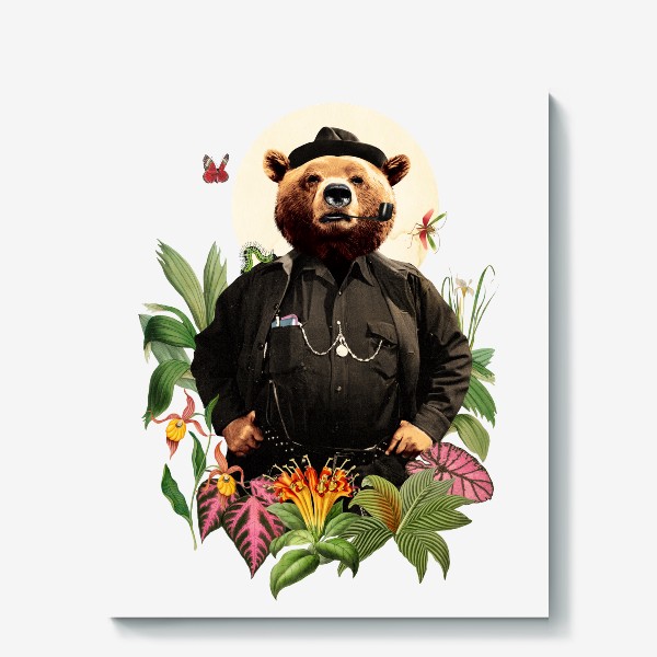 Холст «Медведь модник в саду»